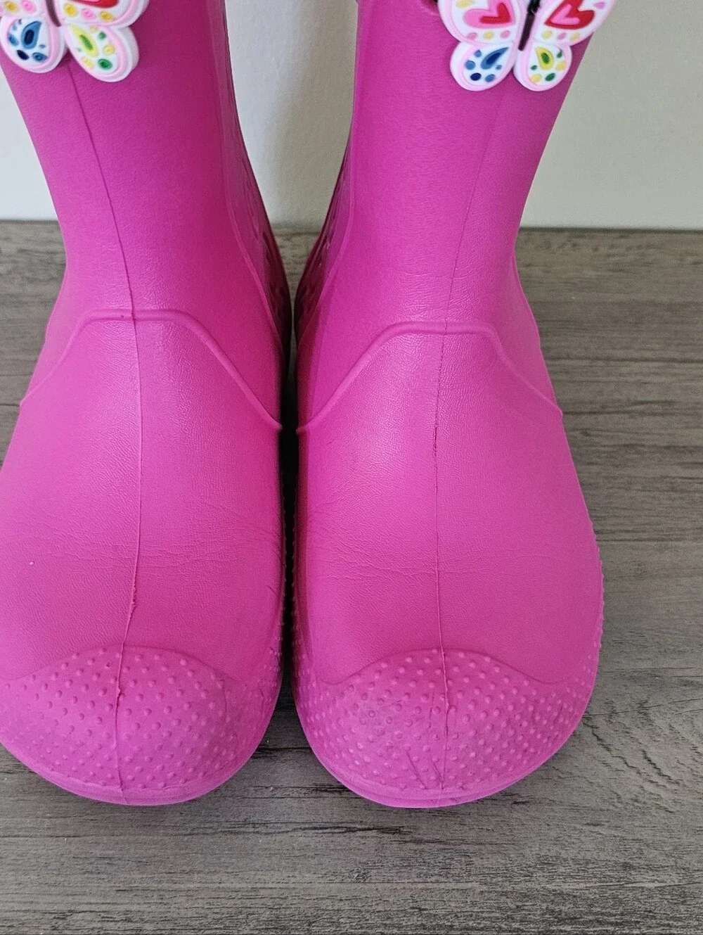 CROCS Kids Hot Pink Rain Boots with Butterfly Charm Toddler Girl C 13